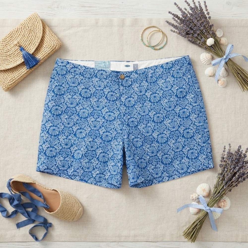 Old Navy Womens Blue White Coral Sea Urchin Print Everyday Shorts Size 14 NWT